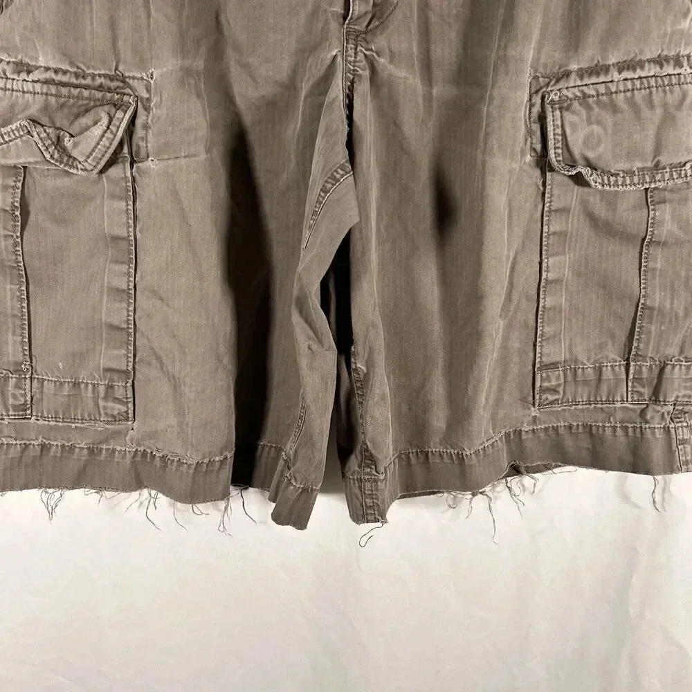 Banana Republic Cargo Shorts Men's 35 Grey Button Zip 100% Cotton Distressed
